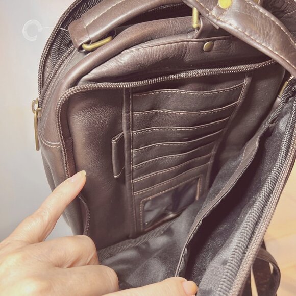 Brown Leather Back Pack-Small-NWOT-CC/ID Holder-Handle-Adjustable Strap-Unisex main image 14